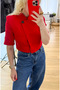 Kırmızı crop blazer ceket - 2