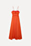 Women's Red Strappy Flared Midi Dress - 2
