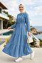 Women's Buttoned Ruffle Detailed Light Blue Denim Dress - 2