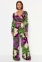 Women's Plus Size Tropical Print Double Breasted High Waist Long Sleeve Woven Blouse Pants Set Casual - 4