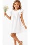 Girl's Flounce Sleeves, Scalloped Floral Embroidery, Button Closure at Back, Lined, Midi Length, White Dress - 3