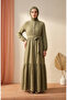Hakim Collar Half Button Belted Dress 0302-11 Light Khaki Green