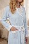 New Season Blue Shawl Collar Design Patterned Short Sleeve 100% Cotton Plus Size (Oversized) Dressing Gown Nightgown Set - 6