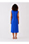 Women's Cobalt Blue V-Neck Viscose Midi Dress - 4