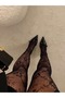 Women's Black Lace Floral Patterned Fishnet Pantyhose - 7