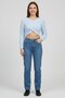 Women Surplice Neck Long Sleeve Textured Top, Sky Blue - 2