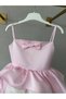 Shedress Pink White Rose Embossed Girls' Dress - Princess Ball Gown with Peplum Detail and Bow - 6