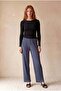 Women's Black Corded 95% Cotton / 5% Elastane Slim Fit Crew Neck Long Sleeve Side Gathered Lace-Up Blouse Angela - 3