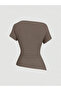 Brown Asymmetric Neck Fitted Top - 2