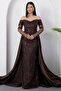 Strpalez Collar Satin Shawl Detail Beaded Dress Ecr5879 - 5