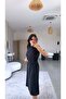 Black Original Pique Modal Dress with Side Laces and Gathered Details - 4