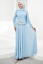 Baby Blue Pearl Embroidered Evening Dress