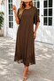 Women's Short Sleeve Crew Neck Tassel Zigzag Patterned Midi Viscose Dress