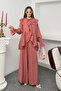 Tencel Modal Fabric Layered Flounce Tie-Front Blouse and Trousers Two-Piece Set 9048 - Pomegranate Blossom