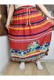 Elegant Patterned Crepe Fabric Skirt with Elastic Waist, Belt Detail, and Pleated Bottoms - 4