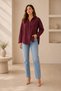 Women's Burgundy Cotton Linen Shirt - Oversize Loose Long Sleeve Pocketed Women's Hijab Shirt Overshirt - 3
