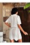 Women's Crochet Knitted Blouse and Skirt Set Ecru - 3