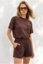 Women's Brown Lace Detailed Top and Bottom Draped Set Tkm-19000507 - 5