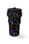 600 ml Heart Printed Black and Pink Girl's Water Bottle with Straw and Handle 38915 - 3