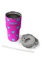 600 ml Pink Water Green Heart Printed Girl's Water Bottle with Straw and Handle 38908 - 4