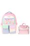 Girl's Primary School Backpack and Lunch Set - Pink with Scales Pompon Accessories - Green Setcc-C4095B - 2