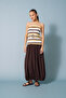 Striped Tricot Garnished Dress Yellow-Brown