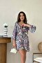 Patterned V-Neck Short Sleeve Stylish Shirt Dress - 3
