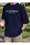 Men's New York City Printed Navy Blue Oversize T-Shirt Casual Boyfirend