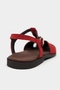 Majes Red Suede Leather Embroidery Detail Flat Sole Women's Sandals - 7