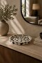 Black Silver Neutral Form Decorative Round Decorative Plate, 24 Cm, Hand Painted - Mono Traces Series