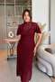 Elegant Midi Burgundy Lace Dress with High Collar Lining - 8