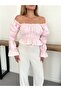 Women's Pink Madonna Collar Ruffle Detailed Blouse - 7