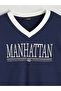 Navy Blue Printed Oversize 100% Cotton Women's T-Shirt - 6