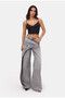 Women's Smoked Palazzo Fit Double Belt Detailed Special Design Denim Jeans - 7