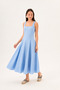 Blue Linen Strappy Square Neck A-Line Panel Detailed Cotton Midi Dress - 6
