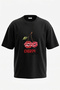 Cherry Kiss Design Back Printed Cotton Black Oversize T-Shirt