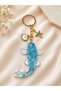 Aquamarine Stone Epoxy Koi Fish Charm Keychain Bag Ornament Handmade Accessory - 3