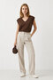 V-Neck Off-Shoulder T-Shirt-Brown - 5