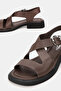 Women's Brown Genuine Natural Leather Strap Sandals with Buckle - 3