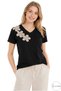 Women's Black 100% Cotton Regular Fit Floral Embroidered Knitted T-Shirt - 2