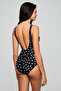 Women's Black Polka Dot Fixed Covered Draped V-Neck Recovery Swimsuit - 2