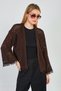 Women's Openwork Cardigan with Tassels on Sleeves and Hem - Bitter Brown - 2