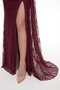 Women's Burgundy Slim Fit Boat Neck Lace Long Evening Dress - 4
