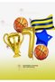 Basketball Themed Fan Party Set - Basketball Ball Balloon - Trophy Balloon - Yellow Navy Blue Flag Balloon 1 Year Old