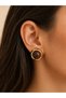 Women's Brown Circle Gold Steel Earrings-Vip, Stainless - 2