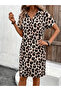 Women's short sleeve lapel leopard print supreme dress - 4