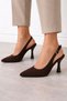 Women's Brown Suede Side Buckle 9 cm Heeled Stiletto Evening Dress Shoes - 4