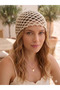 Cream Color Sequined and Glittered Mesh Knitted Beanie Stylish Bohemian Summer Beanie Light Cream - 4