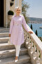 Women's Striped Patterned Belted Linen Pink Shirt - 4