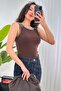 Collar Stone Embellished Sleeveless Stylish Coffee Athlete Blouse - 5